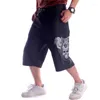 Men's Shorts Streetwear Men Jeans Hip Hop Skull Embroidery Fashion Denim Mens Capris Loose Summer Skateboard Size 30-46