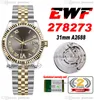 EWF 31mm 278273 ETA A2688 Automatic Ladies Watch Two Tone Yellow Gold Gray VI Roman Dial JubileeSteel Bracelet Super Edition Womens Same Series Card Puretime K11