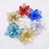 Christmas Decorations 5pcs Large Glitter Poinsettia Flower Artificial Heads For Wedding Party Home Decor Xmas Merry Tree Ornaments 220912