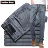 Erkekler kot klasik tarzı iş gündelik gelişmiş streç düzenli uyum denim pantolon gri mavi pantolon erkek 220913