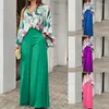 Work Dresses Flower Print Casual Two Piece Set Women Outifits Loose Fashion Long Shirt High Waist Wide Leg Pants Oversize Tracksuit 2022