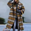 Kvinnors ull kvinnor pläd tryck varm cardigan höst vinter elegant vriddown krage outwear office lady single knapp lös päls