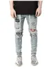 Herenjeans Gescheurd Geruit Patchwork Jogging Potlood Stretchbroek Kleding Streetwear High Street Kleding 3XL