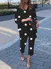 Pantalon deux pièces pour femme ZANZEA Bohemian Summer Polka Dots Imprimé Holiday Matching Sets Manches longues O-Neck High Low Blouse Femme Fashion Casual Pant 220913