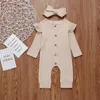 Rompers Baby Spring Autumn Clothing Född Baby Girl BOY Ribbade kläder Sticked Cotton Romper Jumpsuit Solid 2st Outfits 220913