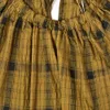 Robe jaune à manches longues, encolure dégagée, Style français, en coton à carreaux, dos en ruban, avec nœud papillon, robes courtes, automne 2022, 22S13121