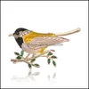 Pins Brooches Rhinestone Colorf Enamel Oriole Bird Branch Brooch Pins Men Womens Alloy Brooches For Suits Dress Banquet Carshop2006 Dhiuw