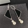 New Trendy Triangle Pearl Earrings Charm Pendant Ear Studs Women Letter Stamps Eardrops With Box