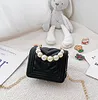 chain Fashion Girls pearl handbag kids Metal buckles bags children Flip PU Leather one shoulder bag Lady Mini purese A5192