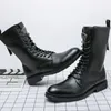 High-Top 98a15 Boots Männer pu Feste Farbe Fashion Einfacher Schnürkosten Dekorativ komfortable All-Match Casual Lederschuhe ad158