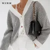 Pulls pour femmes WYWM Automne Rayé Tricoté Cardigans Pull Femmes Vintage Coréen Chic À Manches Longues Manteau De Mode Streetwear Lâche Femme Tops 220913