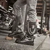 Çizmeler Moda Adam Perçin Savaş Erkek Punk Tarzı Goth Biker Ayakkabı Rahat Lüks Deri Motosiklet Erkekler Ordu 220913