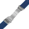 Watch Bands 20/22/24mm Blue/Orange Silicone Rubber Men Band Waterproof Folding Clasp With Safety Strap Watches Replacement Bracelet