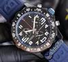 Endurance Pro 44 Miyota Quartz Chronographe Montre Homme V2 X82310D51B1S1 PVD Acier Tout Noir Grand Chiffre Marqueurs Bracelet en Caoutchouc Bleu Montres Chronomètre Swisstime F01E5