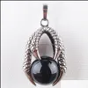 Pendant Necklaces Antique Metal Retro Reiki Dragon Claw Pendant Natural Round Ball Stone Bead Opal Agates Jaspers Turquoise Mjfashion Dh6Lo