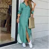 Senhoras moda casual maxi vestidos para mulher primavera outono designer camisa vestido lapela pescoço manga longa doce saia solta