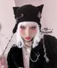 Beanieskull Caps Japanese Harajuku Kawaii Black White Skull Cat Ears Hatts For Women Girl Winter Warm Lambool Cute Beanie 220913