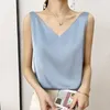 Magliette da donna Summer Shiny Silk Tshirt Women Women Harajuku maglietta di moda senza manico