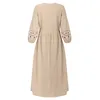 Robes décontractées printemps et été robe de grande taille brodée en vrac coton lin robes femmes manches mi-longues robe d'été XL 220913