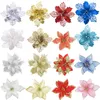 Christmas Decorations 5pcs Large Glitter Poinsettia Flower Artificial Heads For Wedding Party Home Decor Xmas Merry Tree Ornaments 220912