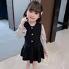 Vestidos de menina 2022 Autumn/Winter Girls Kids Sweet Lace Velvet Dress Princess Dress confortável