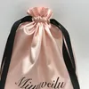 Confezione regalo 20 pezzi Sacchetti per imballaggio di estensioni dei capelli vergini di lusso Stampa personalizzata Borsa con coulisse Confezione regalo/Trucco/Shopping Tasca per imballaggio regalo 220913