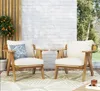Camp Furniture Modern 2 Piece Solid Acacia Wood Club -stolar med vattent￤ta kuddar Teakfinish och beige f￶r balkong 30,25 x 30,75 26 tum