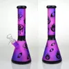 10 Inch Tall Sand Blast Glass Hookahs Purple Rainbow Beaker Bong Bubbler with Eyes Heady Tobacco Smoking Pipe Oil Rigs Water Pipes with Downstem 14 mm Joint