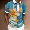 Men's Polos 2022 Summer Zipper Shirt Men's Large Famous Oil Painting Printing Clothes Man Tee Tops Fashion T-shirt Brands Shirts