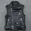 Women's Vests Women's Women Motorcycle Biker Sheepskin Leather Waistcoat Zipper Short Genuine Vest Sleeveless Jacket Plus Size 4XL