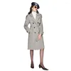 Trench femme manteau long printemps cascade piste femmes 2022 grande taille Double boutonnage femme dames coupe-vent gris Plaid