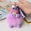 Keychains Real Fox Fur Pompom Sleeping Baby Keychain Söt fluffig Plush Doll Women Girl Bags Keyring Cars Key Ring Gift Charming Decoration T220909