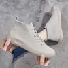 Stiefel Herbst Winter Frauen Kuh Wildleder Knöchel weiche Sehne Sohle Ladies Flat echtes Leder -Sneakers Plattform kurz 220913