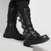 Laarzen heren lederen motorfiets middencalf militaire gevecht gotische riem punk heren schoenen tactische leger laars 220913