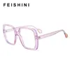 Óculos de sol Quadrões Feishini transparente Big Frame Square Glasses Mulheres Marca Clear Eyewear Ladies Red Anti Blue Light Computador