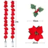 Juldekorationer 2m 10Led Artificial Poinsettia Flowers Garland String Lights Xmas Tree Ornaments Home Decor