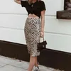 Saias mulheres cetim de seda The Naomi Coisas selvagens Imprimir leopardo Elastic da cintura alta da cintura Midi Slip Midi Slip Midi