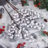 장식용 꽃 1pc 57cm 길이 인공 가짜 식물 흰색 베리 픽 스템 홈 장식 액세서리 DIY 공예 크리스마스 장식