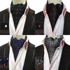 Bow Ties Fashion Paisley Floral Print Ascot For Men Cashew Tie Gold Blue Men's Silk Formal Cravat Wedding Suit Accessories A028