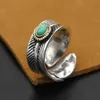 925 Sterling Silver Adjustable Band Rings Crooked Curly Feather With Turquoise stones Simple Antique Vintage Handmade Designer Luxury jewelry accessories gifts