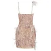 Casual Dresses Luxury Pink Feather Sequin Mini Dress Summer V-Neck Fashion Skinny Nightclub Beaded Party BodyCon Vestidos