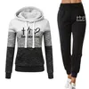 Women's Two Piece Pants Women's Tracksuit 2 Set Casual Printed Splicing Hoodies Sportwear Female Hooded Jogging Suits Sweatsuits