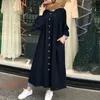 Casual Dresses 4XL Women Autumn Winter Long Puff Sleeve Buttons Pockets Loose Maxi Shirt Dress Robe Women's Vestidos Sundress 220913