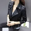 Mulheres jaqueta de couro falso pele de carneiro elegante motocicleta vintage pu imitação motociclista lapela curta outerwear cintura manga longa bf