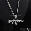 Pendant Necklaces New Metal Gold Pistol Gun Uzi Pendant Necklace Men Women Punk Hiphop Dance Cuban Link Chain Unisex Jewelr Mjfashion Dhhqg