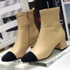 Fashion Women's Martin Boots Luxury Designer Leather High Heels Pointed Toe Booties Sheepskin Stitching Flat Outdoor Warm Rubber Outsole Low Heel 35-40