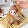 Keychains Cute Big Eyes Doll Pompom Keychain Real Fox Fur Pendant For Women Bag Car KeyRing Phone Fine Jewelry Accessories Kids Girl Gift T220909