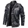 Cuir pour hommes Faux cuir hommes automne et hiver à manches longues veste en cuir de couleur unie grande taille M-5XLpu revers multi-poches manteau de moto 220913