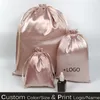 Gift Wrap 20PCS Rose Gold Silk Gift Bags Satin Drawstring Pouch Makeup Shoes Clothes Virgin Hair Wig Cosmetic Packaging Bag Storage Print 220913