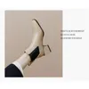 Stövlar Highheeled Ankle Boots Womens Thickheeled Apricot Highend Square Toe and Bare hylsa Martin Leather Shoes 220913